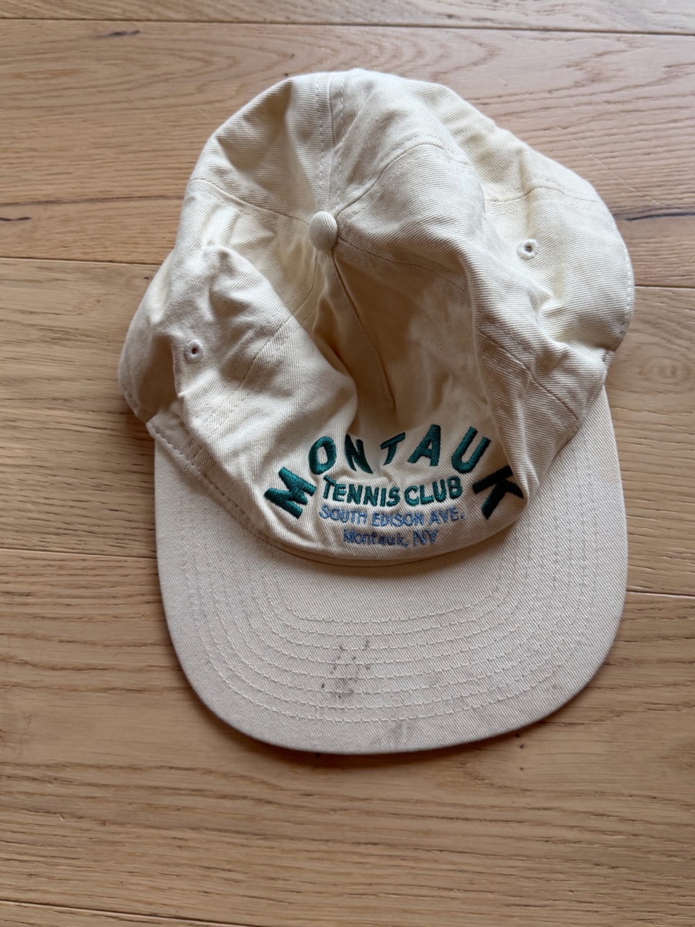 Anthropologie Cream Montauk Tennis Club Cap with Teal Embroidery